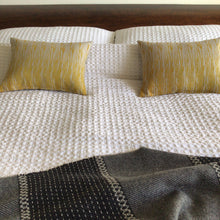 Load image into Gallery viewer, Pair of large linen pillows in grasses print in mustard yellow print colour.