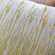 Load image into Gallery viewer, Large linen pillow with grasses print in mustard yellow colour