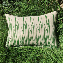 Load image into Gallery viewer, Small linen pillow with grasses print in grass green