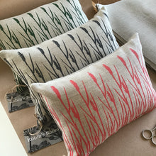 Load image into Gallery viewer, Three small linen pillows with grasses print in pink, lavender and teal colour options