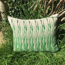 Load image into Gallery viewer, Large linen pillow with grasses print in grass green